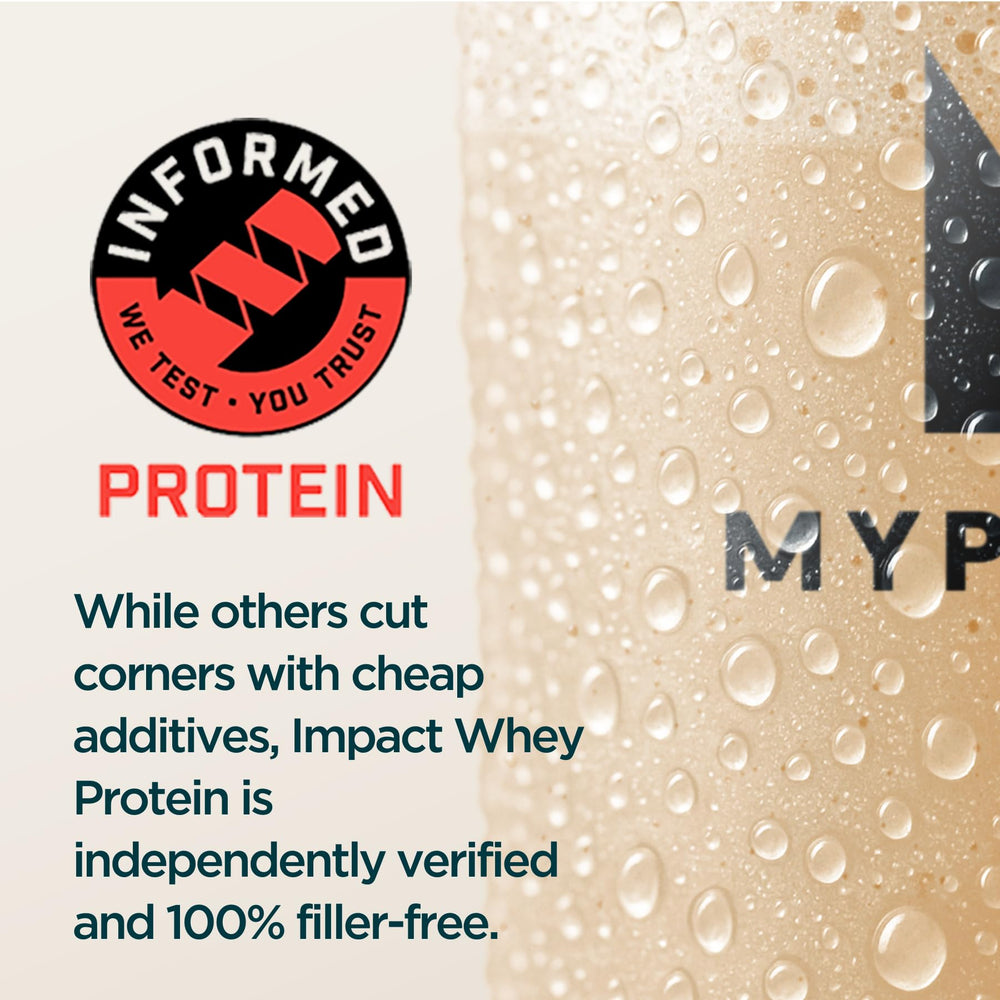 Myprotein Impact Whey allergen info panel noting gluten-free considerations.