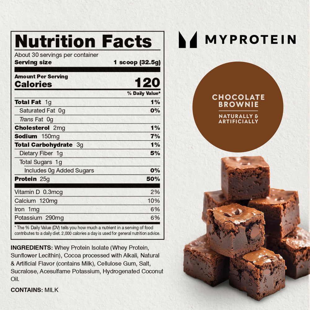 Myprotein Impact Whey Isolate tub shows 30 servings on label