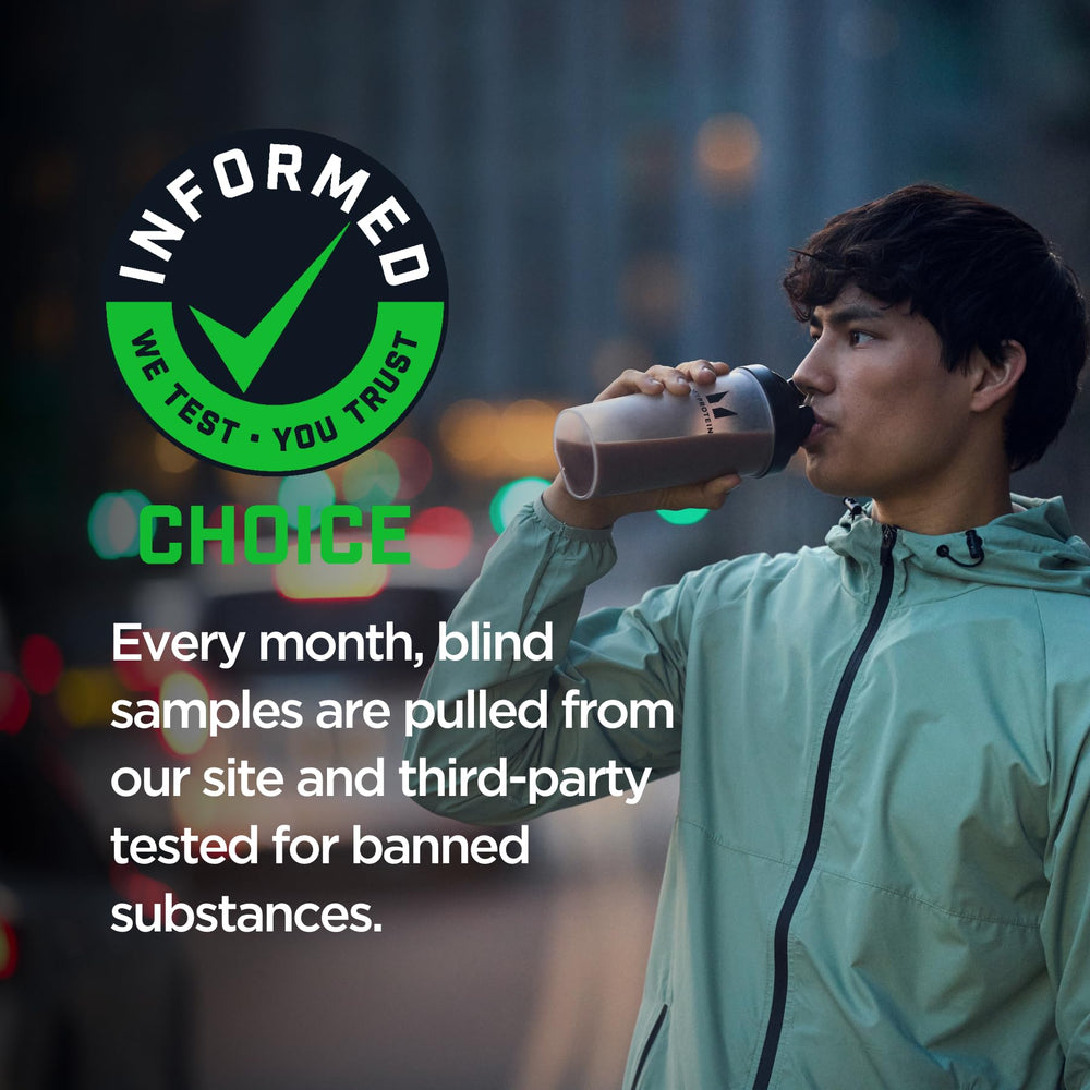 Myprotein powder in glass conveys convenient on-the-go protein after training