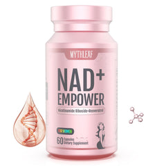 MythLeaf NAD+ bottle-rose-gold packaging for premium wellness and daily vitality.