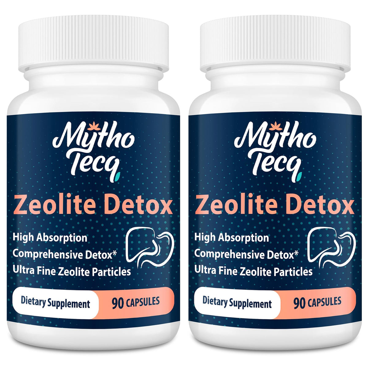 MythoTecq 2300mg detox capsules on a clean display, suggesting convenient daily detox support.
