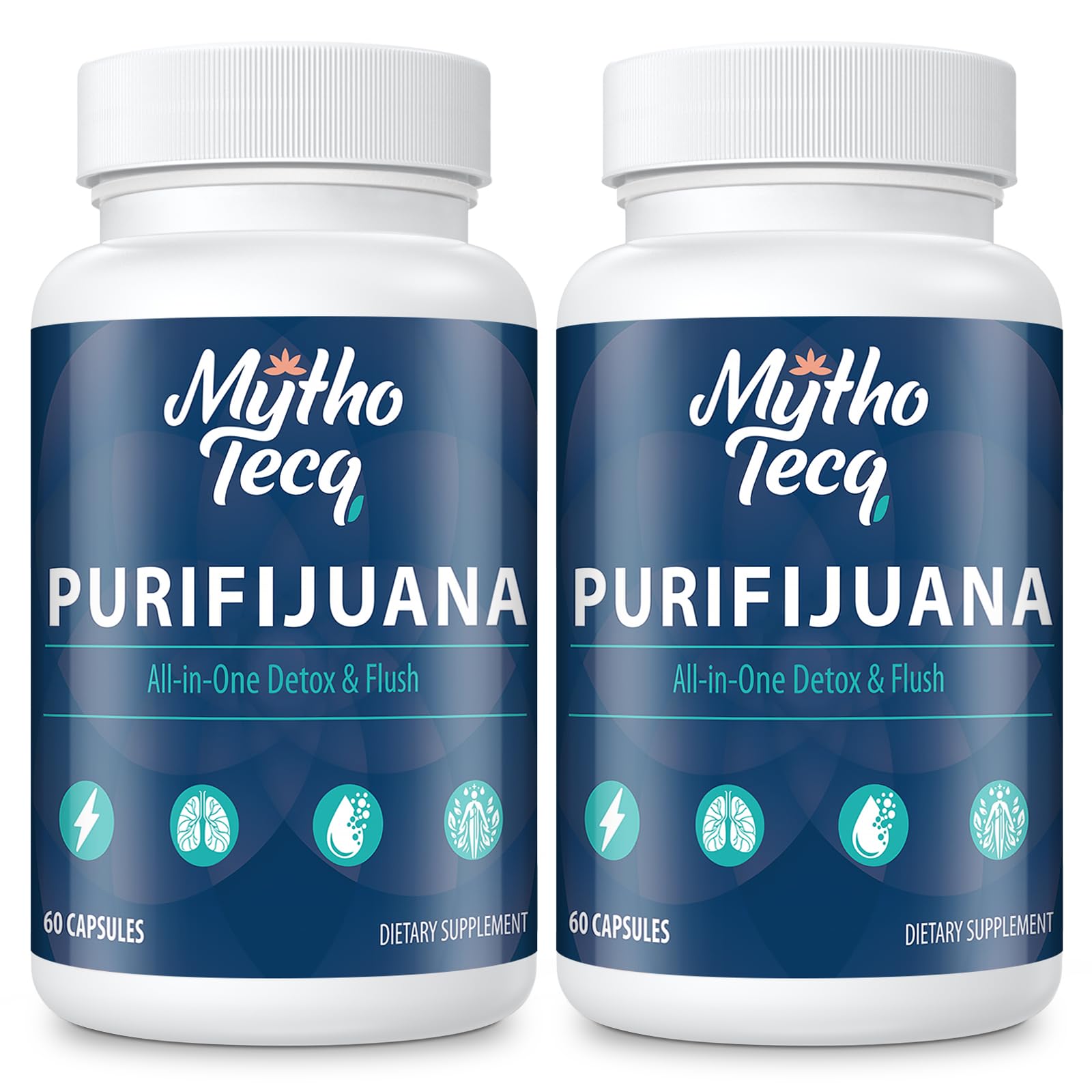 MythoTecq detox 90000mg capsules bottle front view supports daily cleansing routines.