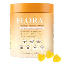 MZXDXZE Flora Plus Gummies bottle showing berry chews for daily vaginal health support.