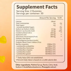 MZXDXZE Flora Plus Gummies jar closeup highlighting probiotic formula aiding balanced flora.