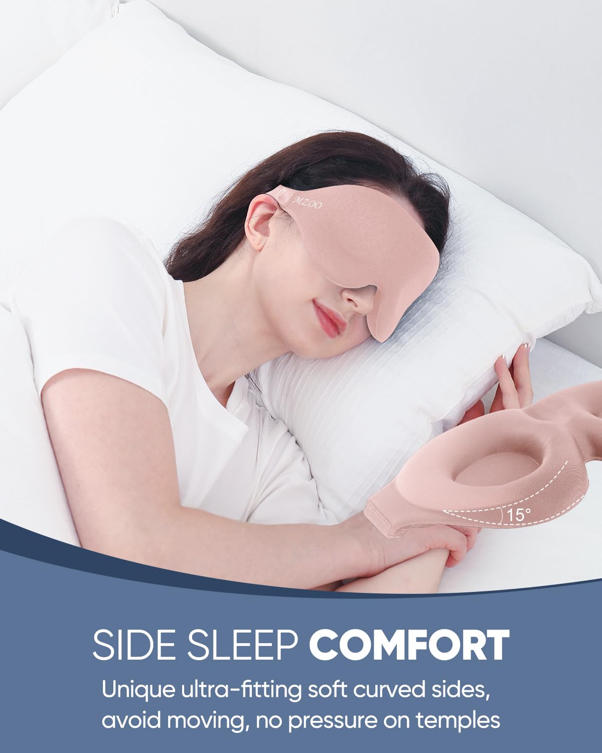 MZOO eye mask seals around eyes for full light blocking and deep rest.