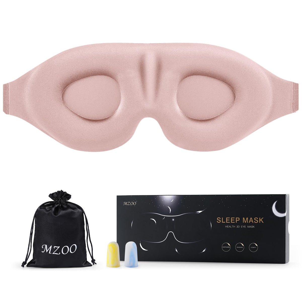 MZOO eye mask with 3D arc cups for comfortable eye space and blinking.