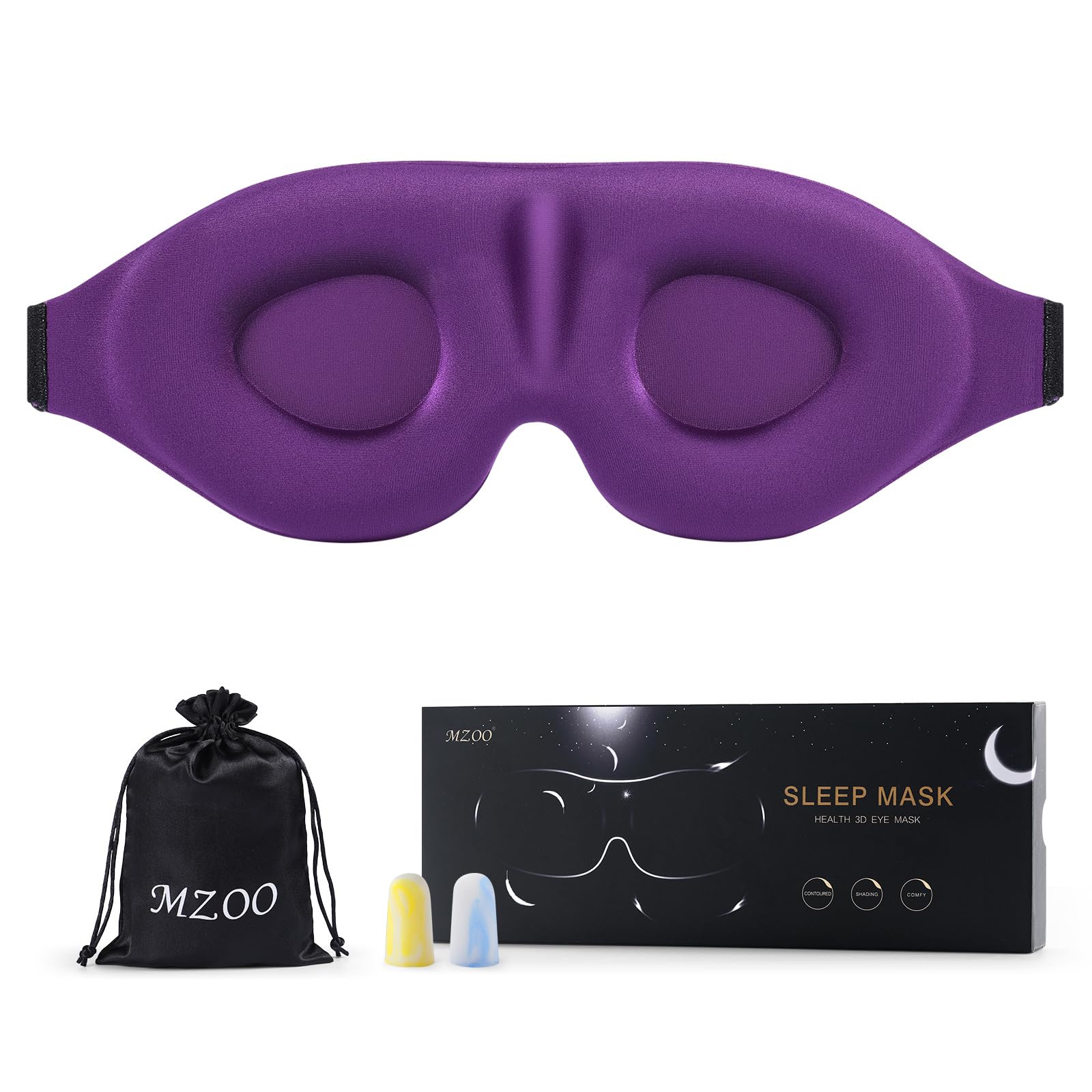 MZOO Luxury Sleep Eye Mask for Side Sleepers with arc cups for comfortable eye space.