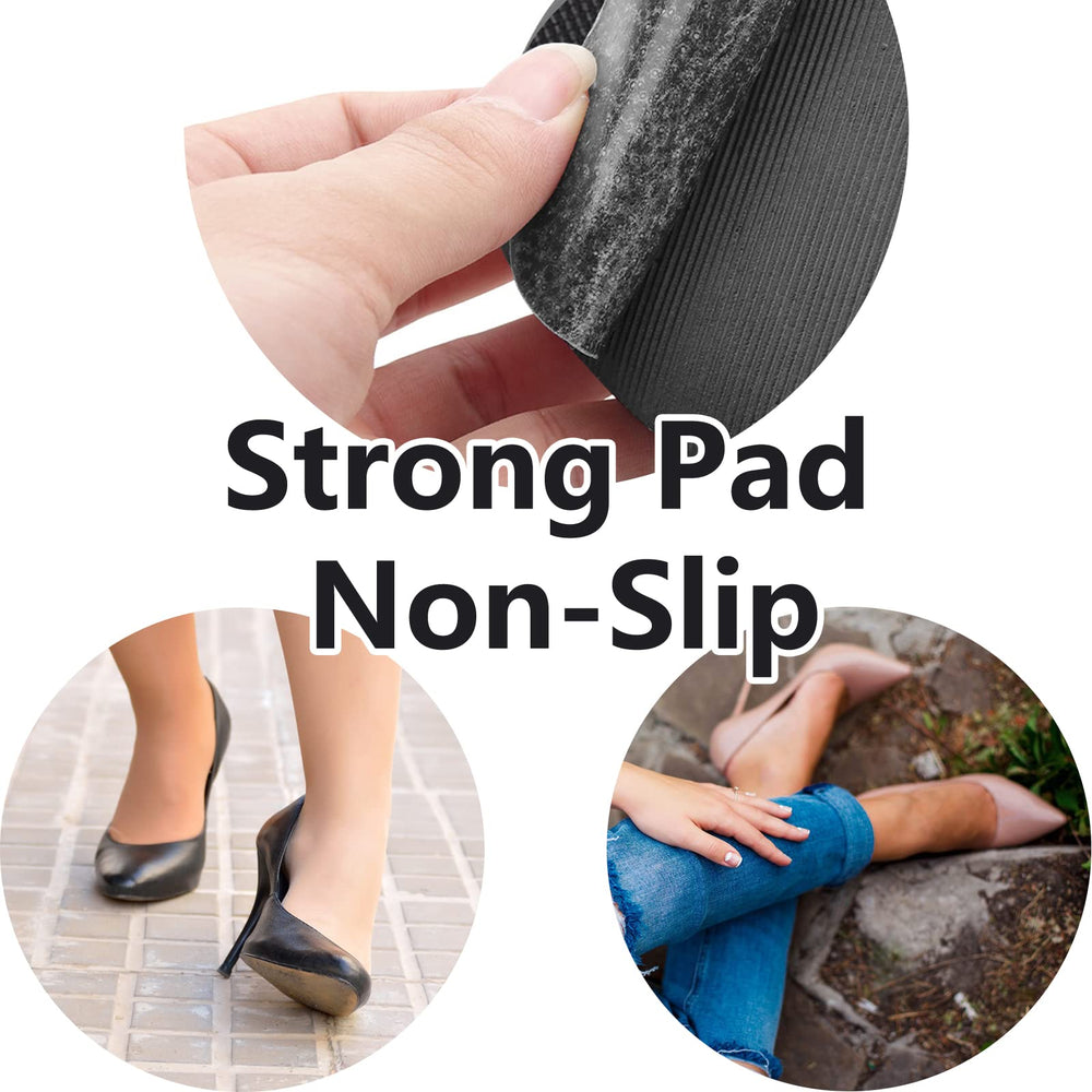 Pad being applied to the heel area to reduce slipping during wear.