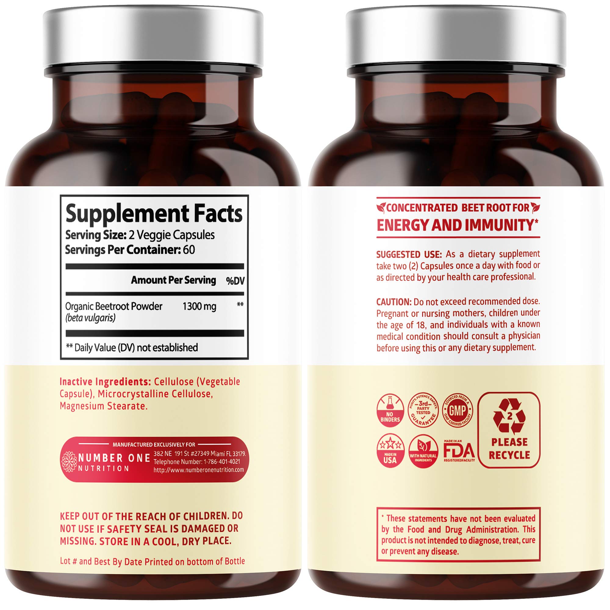 N1N beet root capsules packaging highlighting non-GMO and gluten-free features.