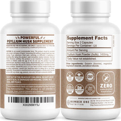 Number One Nutrition N1N Premium Psyllium Husk Capsules closeup highlights capsule texture and potency.