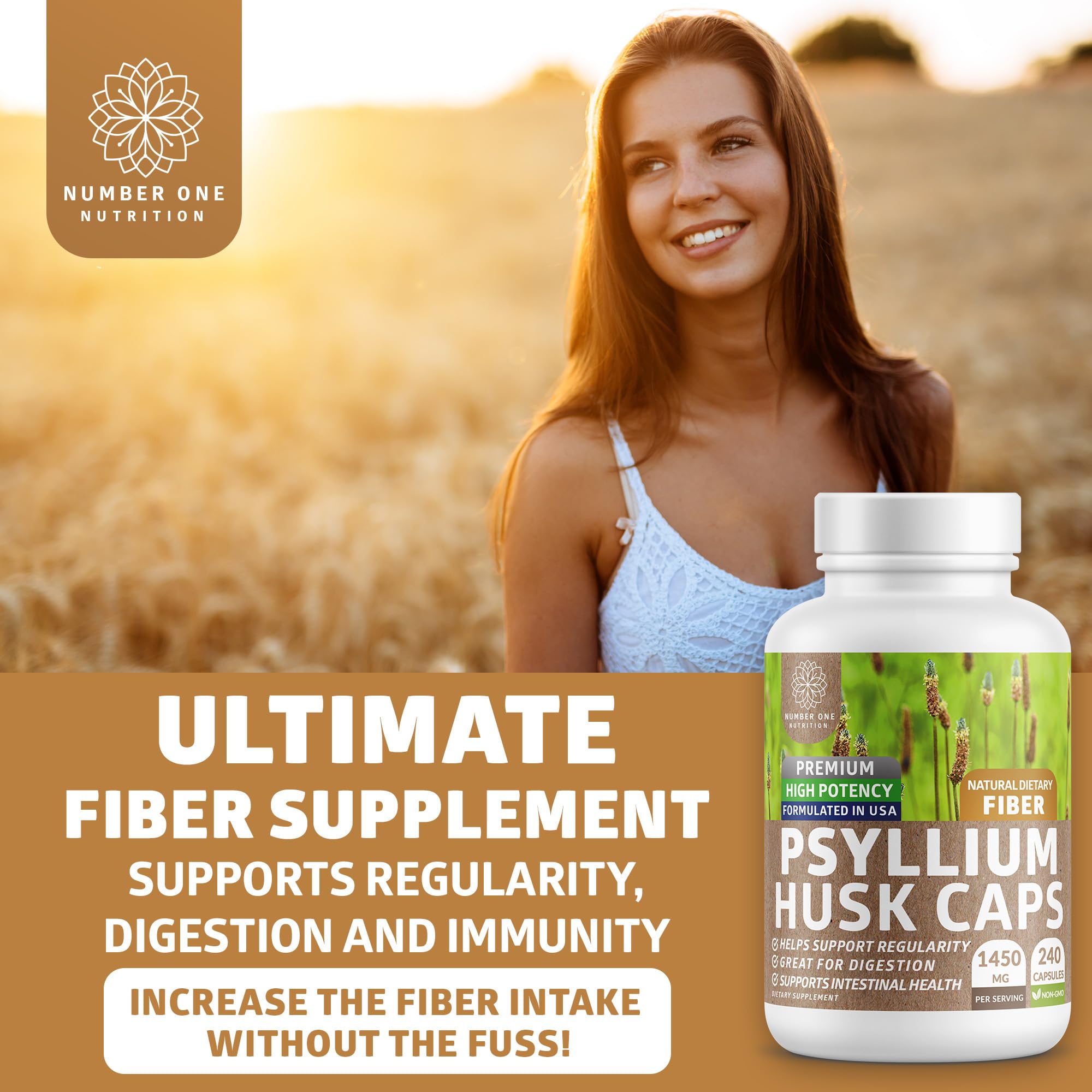 Number One Nutrition N1N Premium Psyllium Husk Capsules digestive health support and regularity.