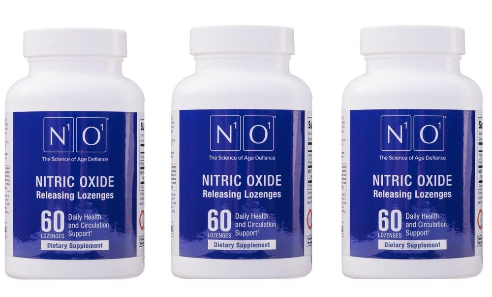 N1O1 Nitric Oxide Lozenges packaging highlights USA-made formula for circulation support.