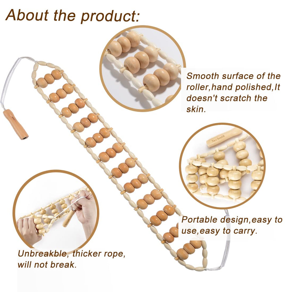 Na.c Health wooden therapy roller rope portable massage tool for travel