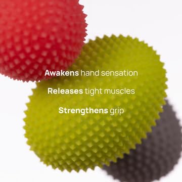 NABOSO three-ball set in use for grip strength and dexterity training.