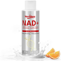 Vervidora NAD+ liposomal bottle pour for easy energy support.