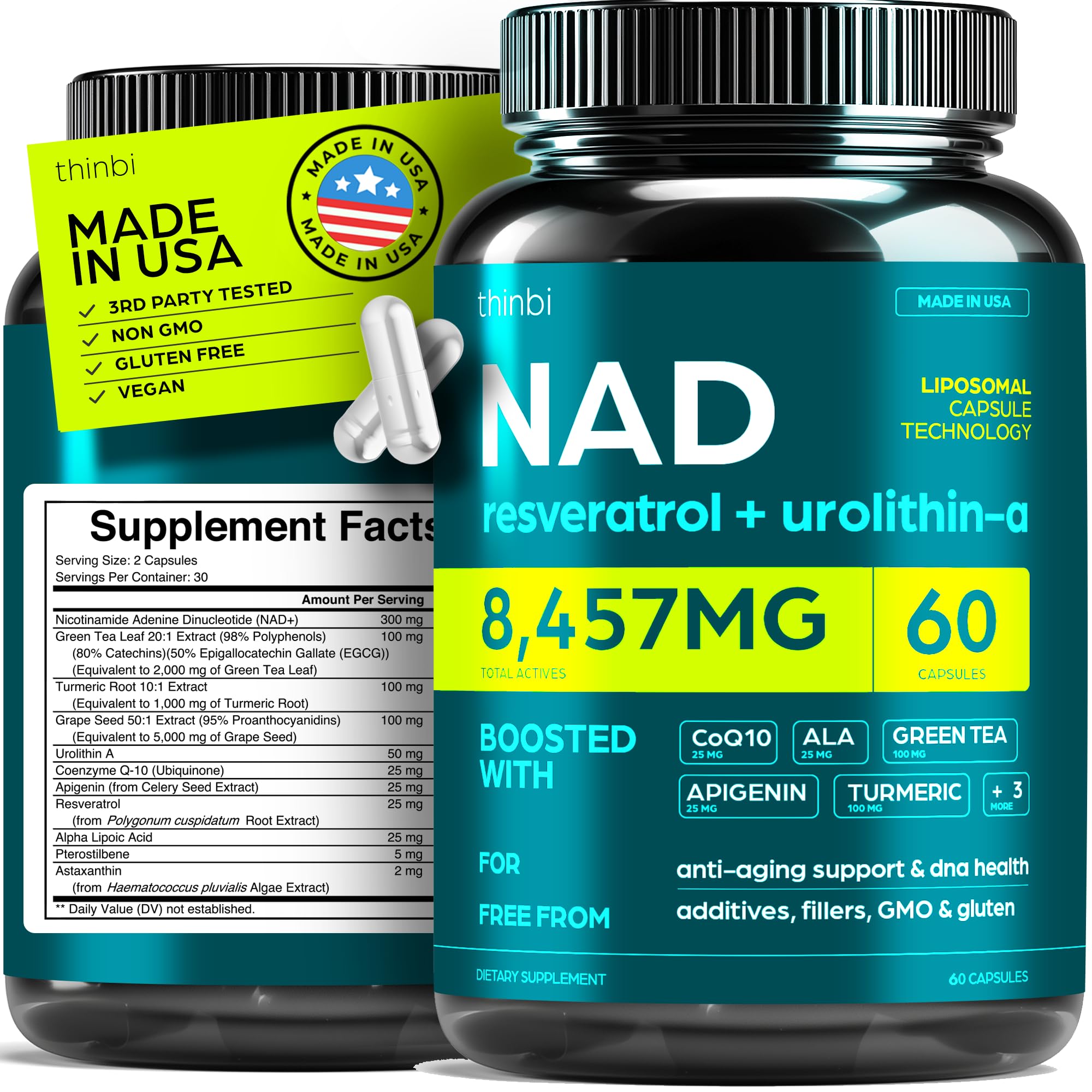 NAD Supplement 8457mg bottle front view showing compact design and form factor for daily use