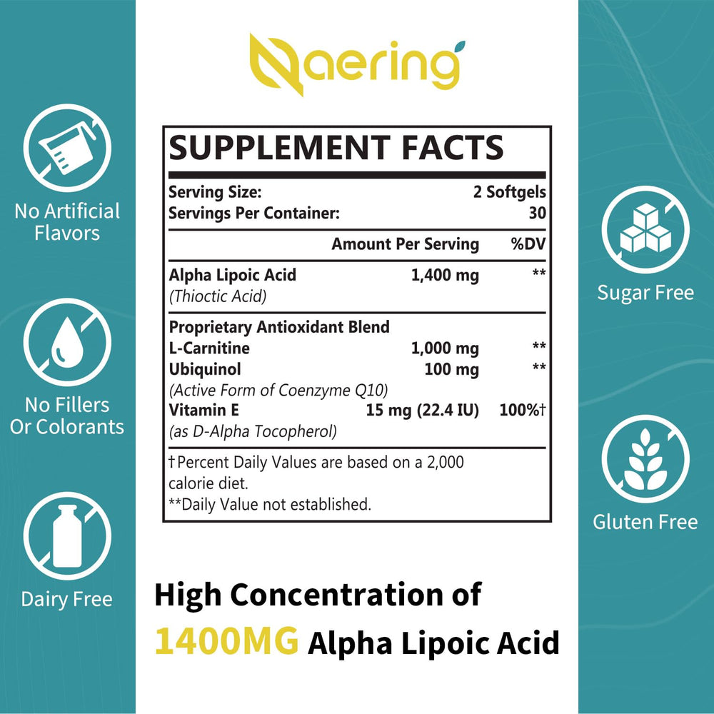 Naering liposomal alpha lipoic acid capsules close-up emphasizing superior absorption