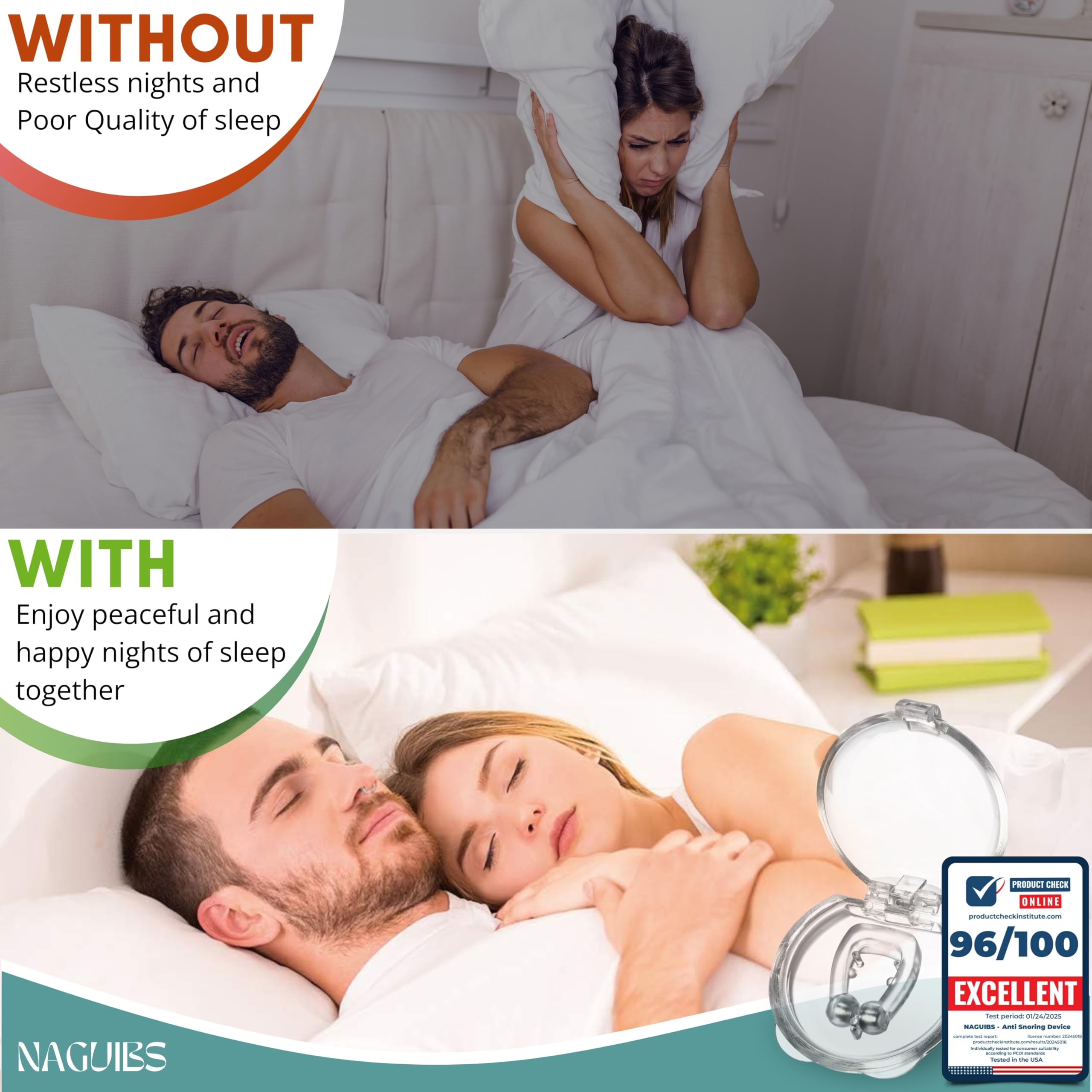 NAGUIBS snore stopper magnet noseclip aids quieter nights for couples.