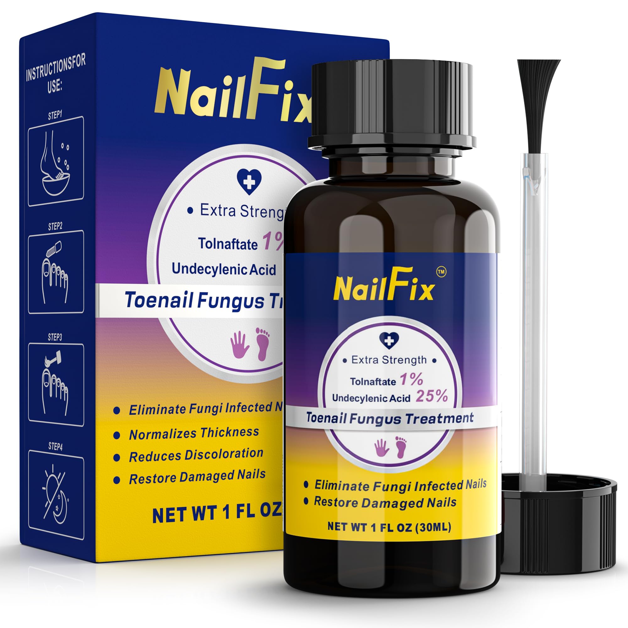 NailFix bottle shows the extra-strength formula for toenail care.