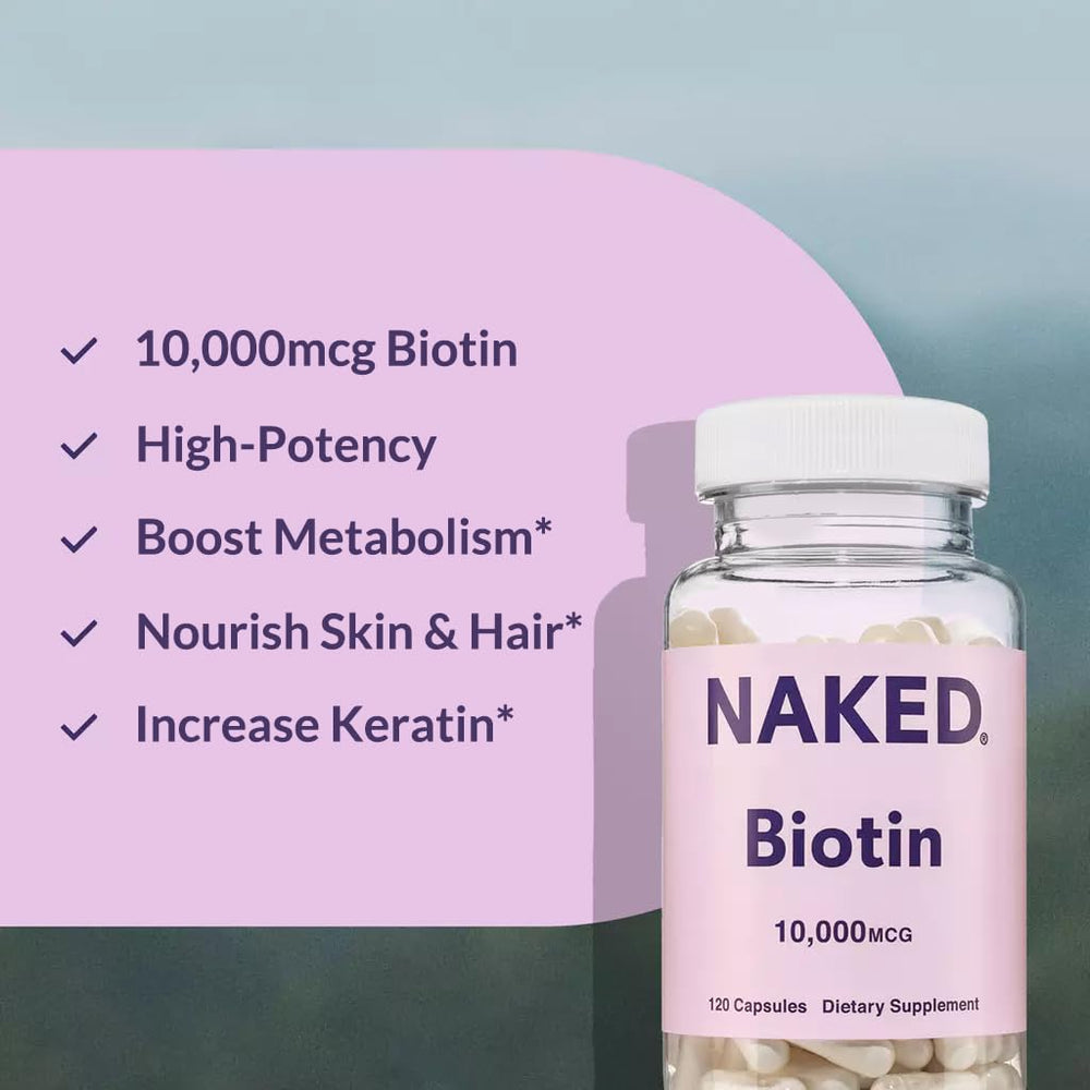 NAKED Biotin bottle with cap suggests simple daily use.