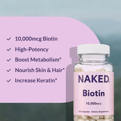 NAKED Biotin bottle with cap suggests simple daily use.