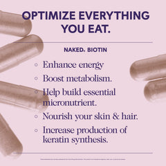 NAKED Biotin label detail showing gluten-free and Made in USA claims.