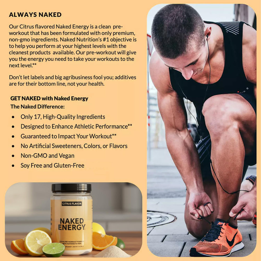 NAKED Citrus Energy packaging close-up emphasizes quality and safety.