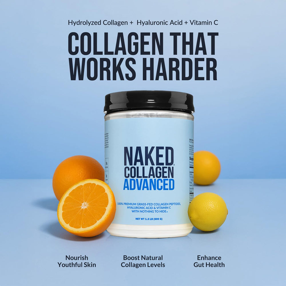 NAKED Collagen Advanced hyaluronic acid-added powder blends smoothly in drinks