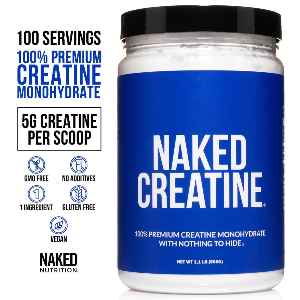 NAKED creatine scoop in glass shows fast-dissolving effectiveness.
