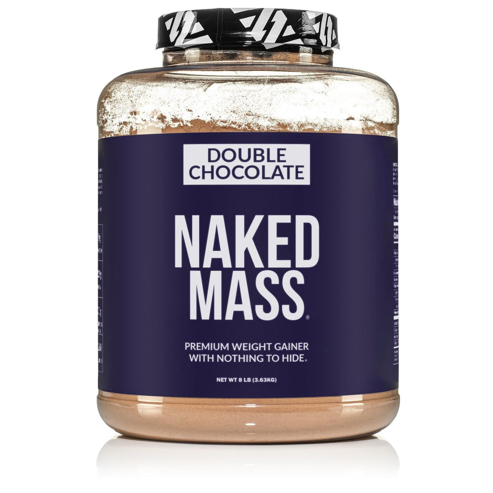 NAKED Double Chocolate Mass bottle displaying natural nutrition for active days