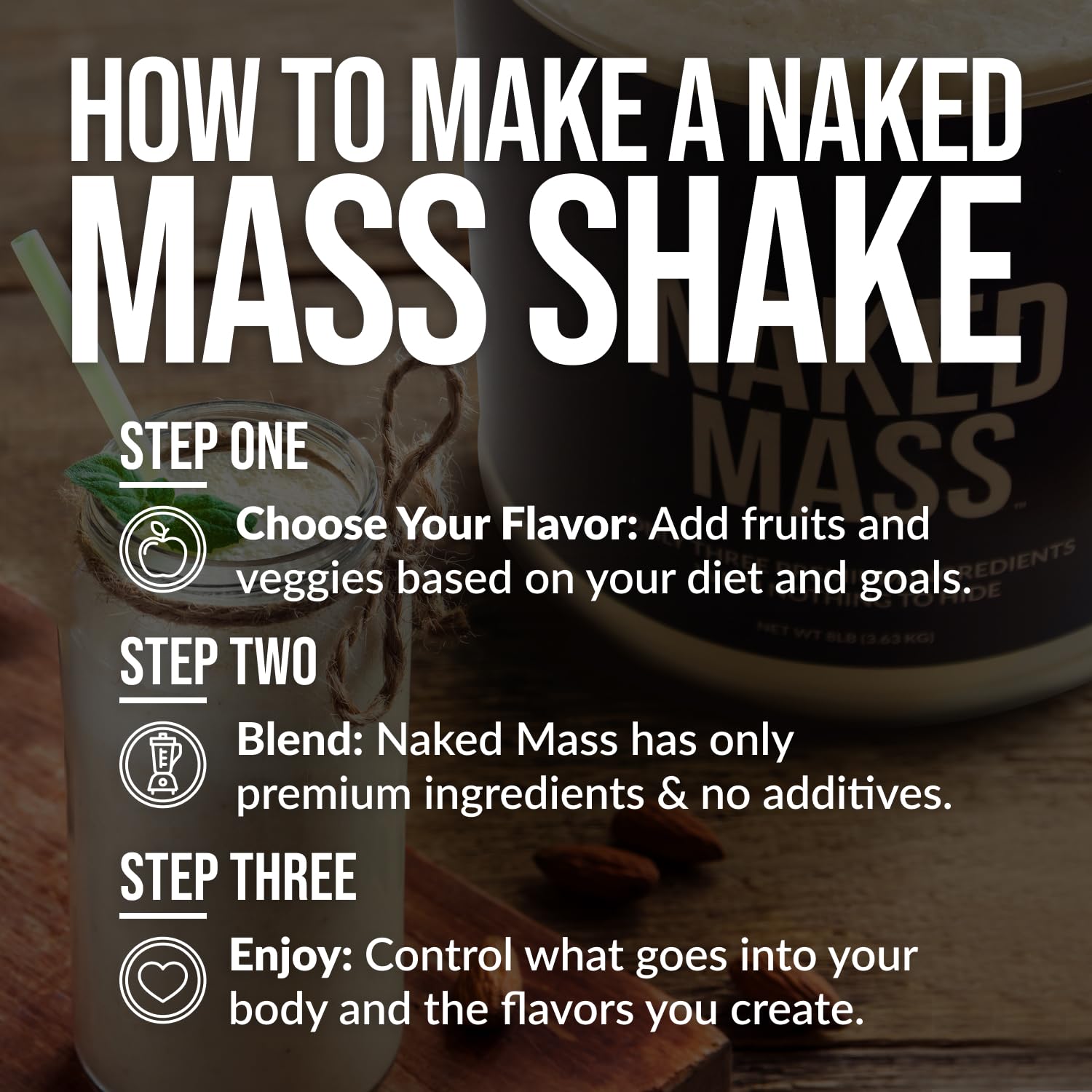 NAKED Double Chocolate Mass ingredients panel emphasizing clean nutrition