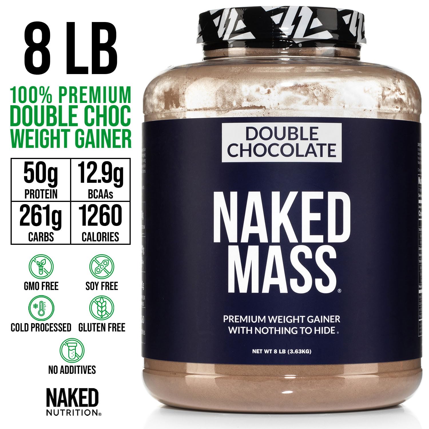 NAKED Double Chocolate Mass pour into a glass for a rich chocolate shake