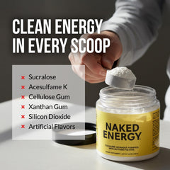 Scoop of Naked Energy ready to mix for workouts