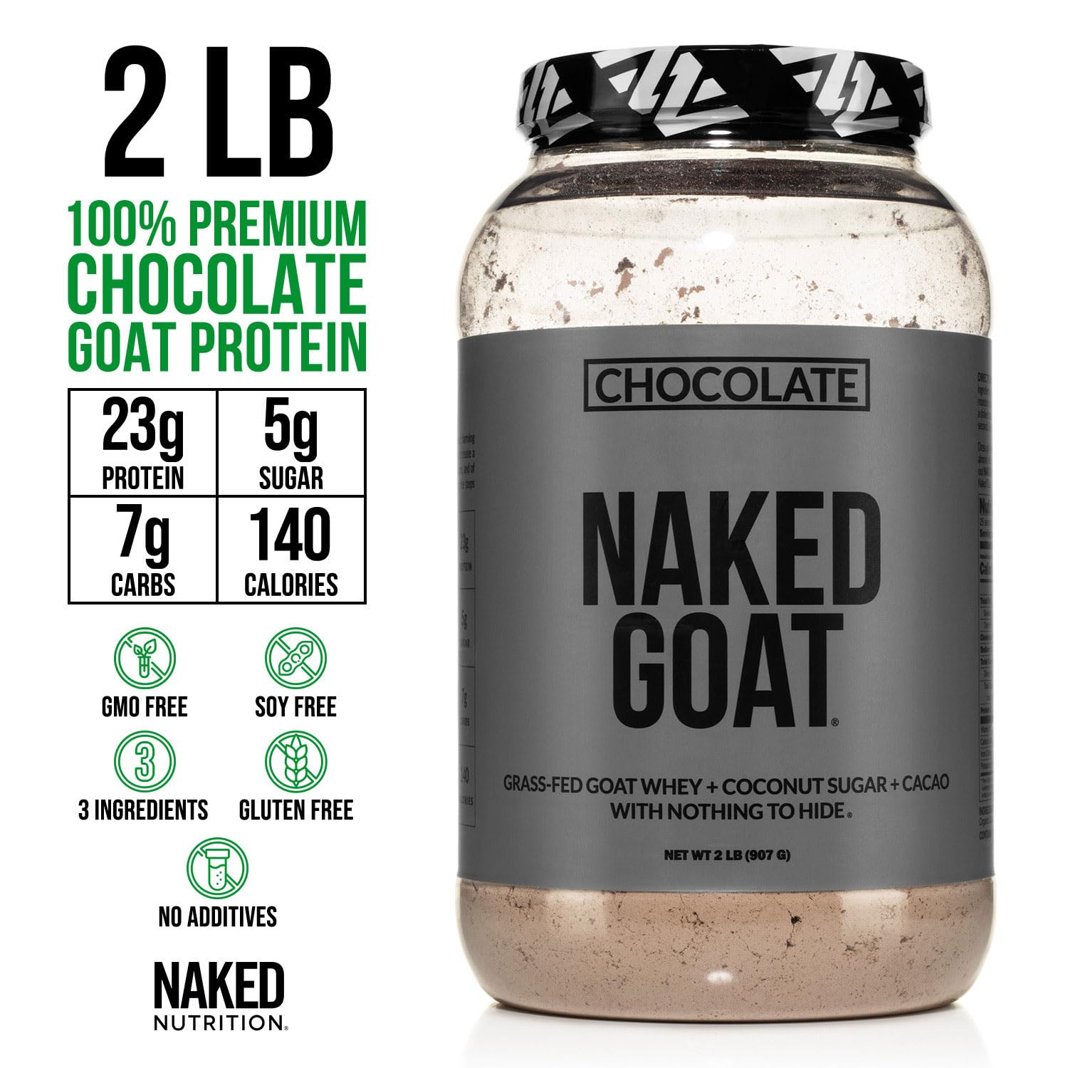 NAKED Goat Chocolate Protein Powder sourcing image: small-herd Wisconsin farms for quality protein.