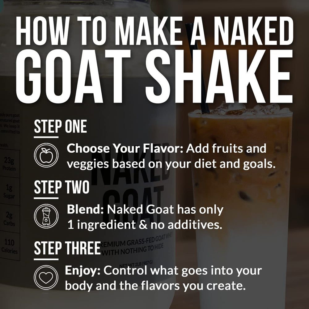 NAKED Goat whey powder shake in a glass, ideal post-workout.