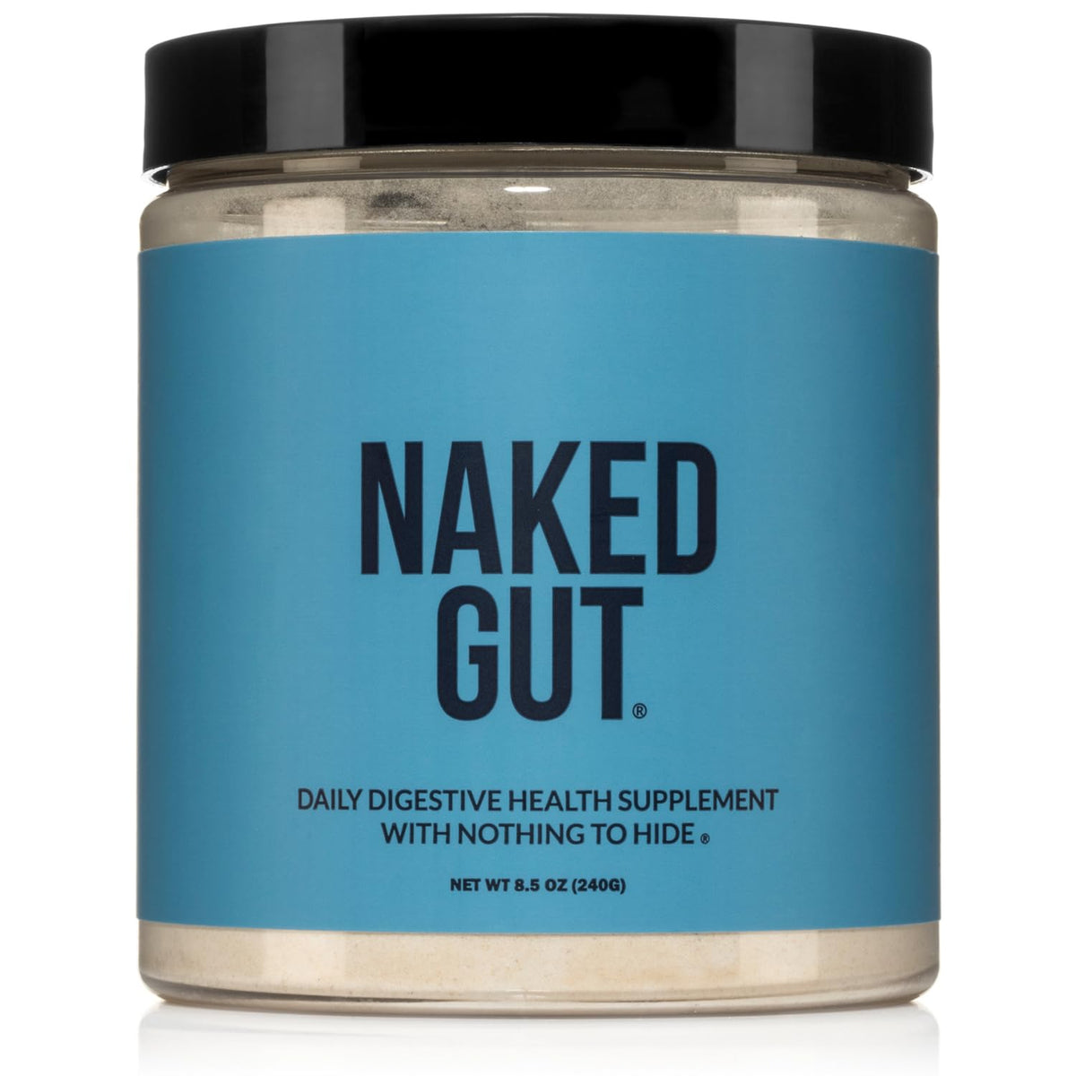 NAKED Gut bottle label showing natural digestive support for daily wellness.