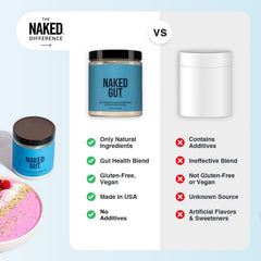 NAKED Gut glass with water illustrating quick mixing for gut health.