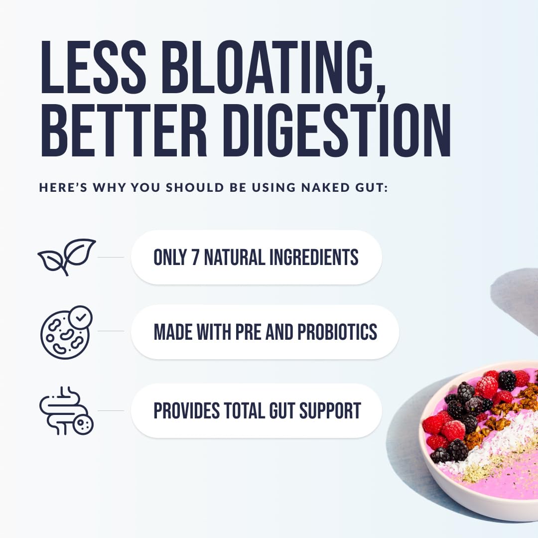 NAKED Gut powder dissolving in water for smooth digestion support.