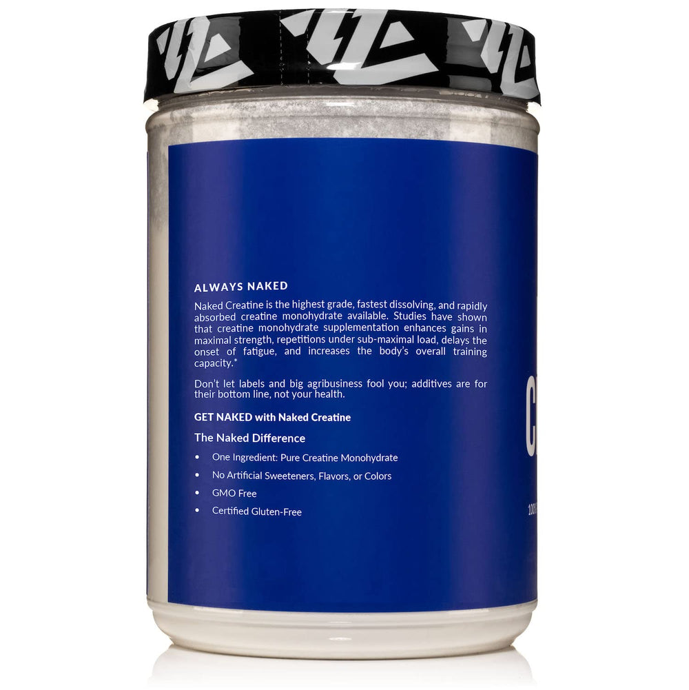 Naked-lab-grade-purity image signals high-grade creatine for consistent workouts.