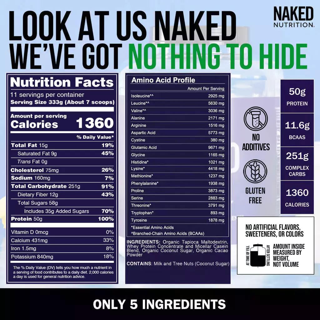 NAKED Mass Gainer raw cacao highlighting natural chocolate flavor