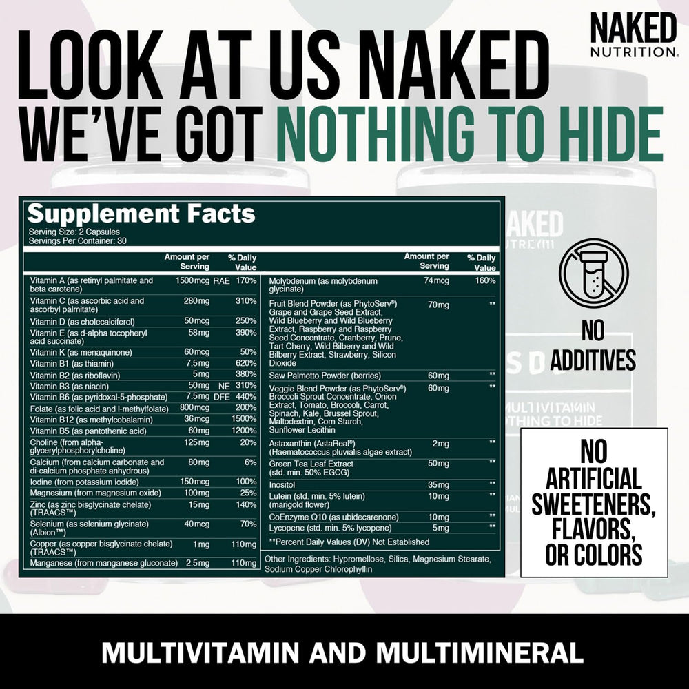Naked Men’s Multi ingredient blend with fruit and greens for antioxidant support.
