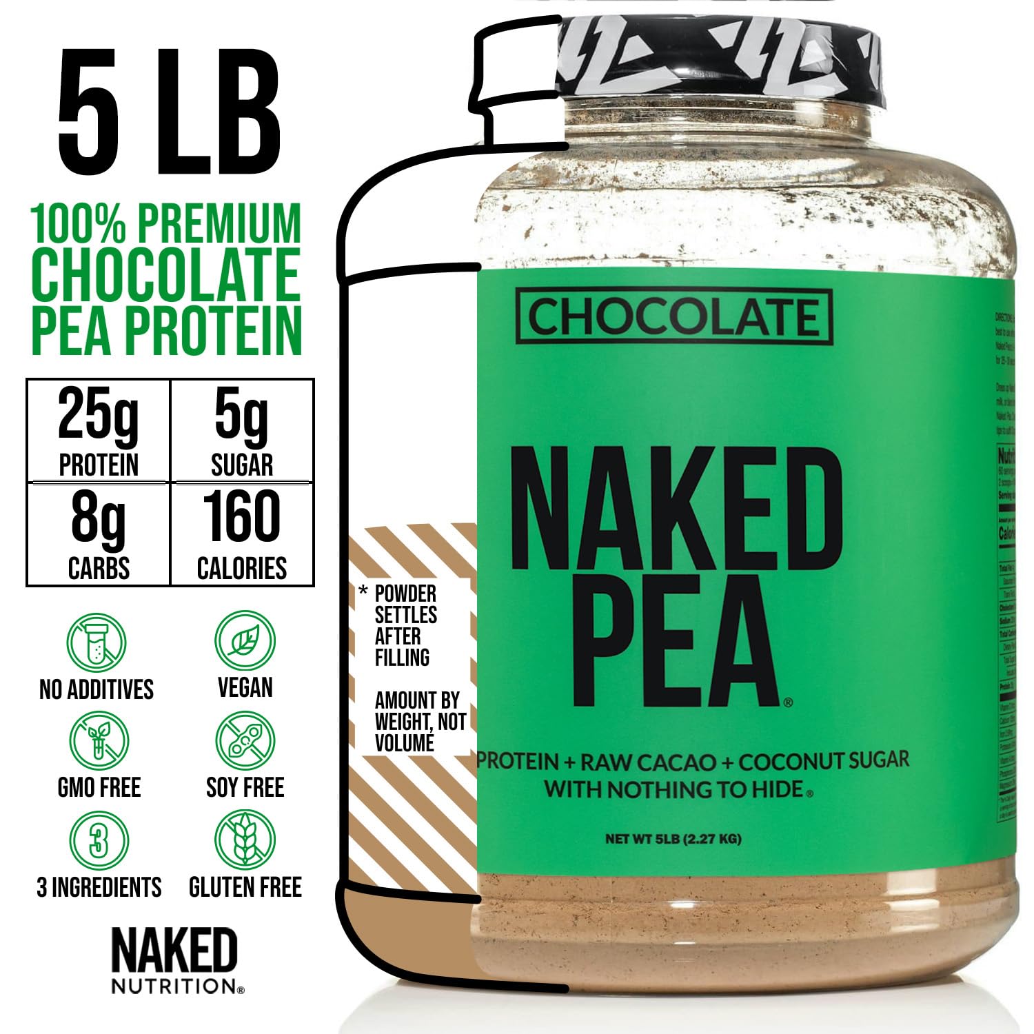 NAKED Pea Protein Chocolate scoop in a bowl ready to mix.