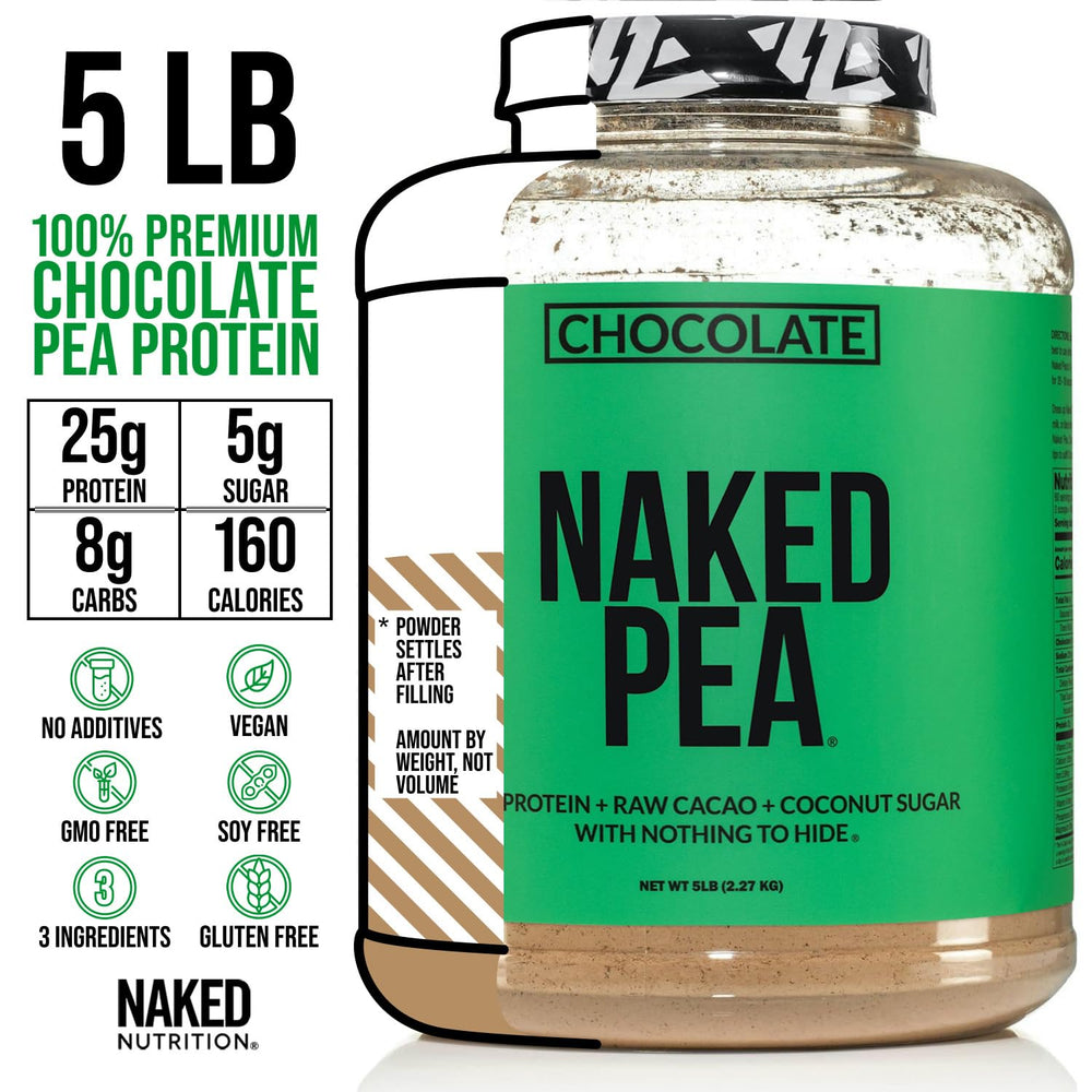 NAKED Pea Protein Chocolate scoop in a bowl ready to mix.
