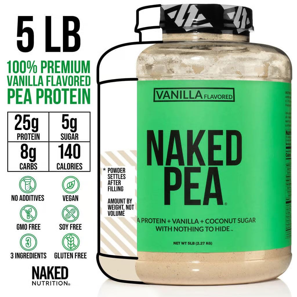 Pour Naked Pea Vanilla into glass, smooth texture visible.