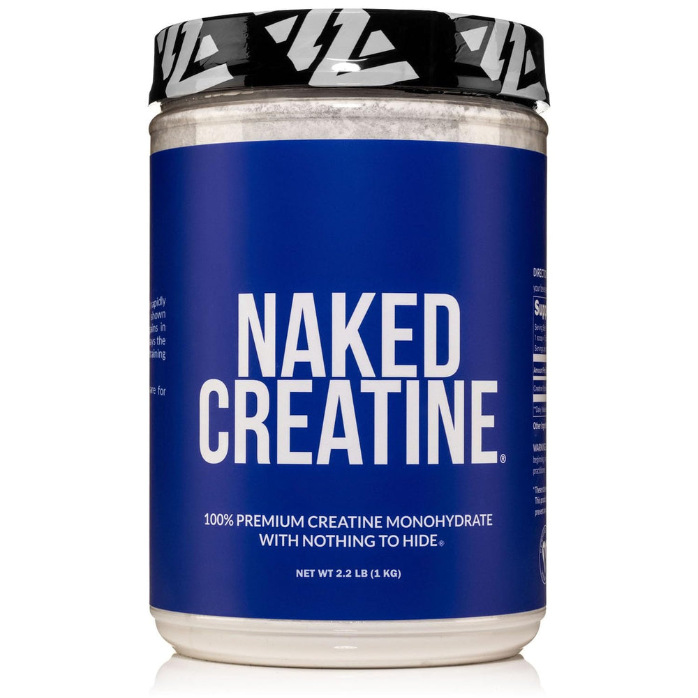 Naked Pure Creatine Monohydrate bottle highlights clean formula for enhanced training potential.