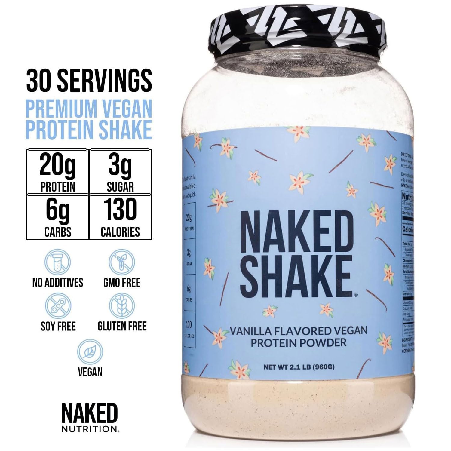 NAKED Shake vanilla powder scoop emphasizes precise serving size