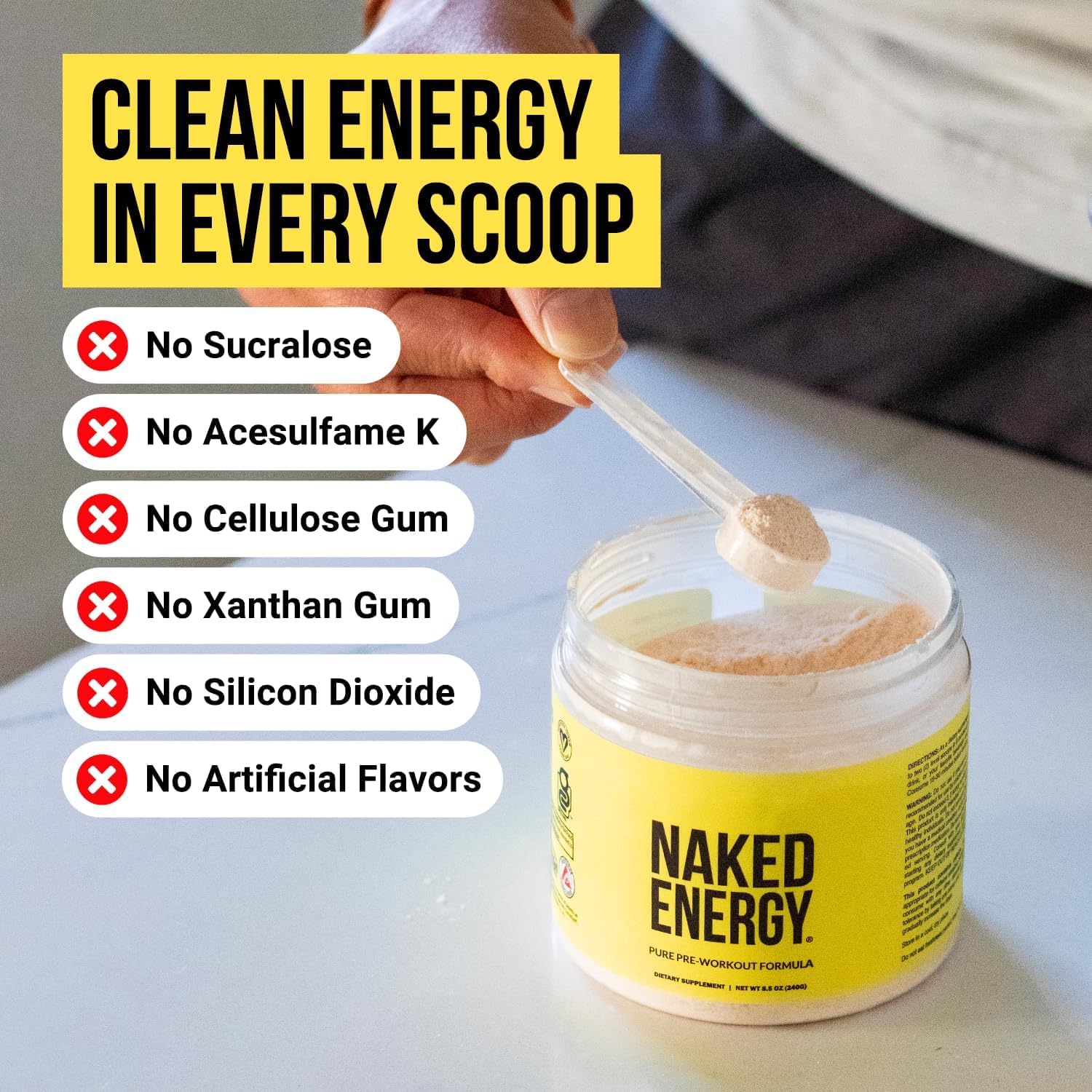 NAKED Strawberry Lemonade Energy caffeine source from unroasted beans shown.