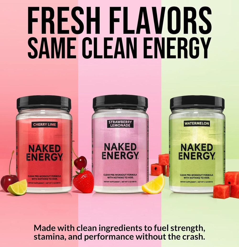 NAKED Strawberry Lemonade Energy in water shows refreshing color for a workout boost.