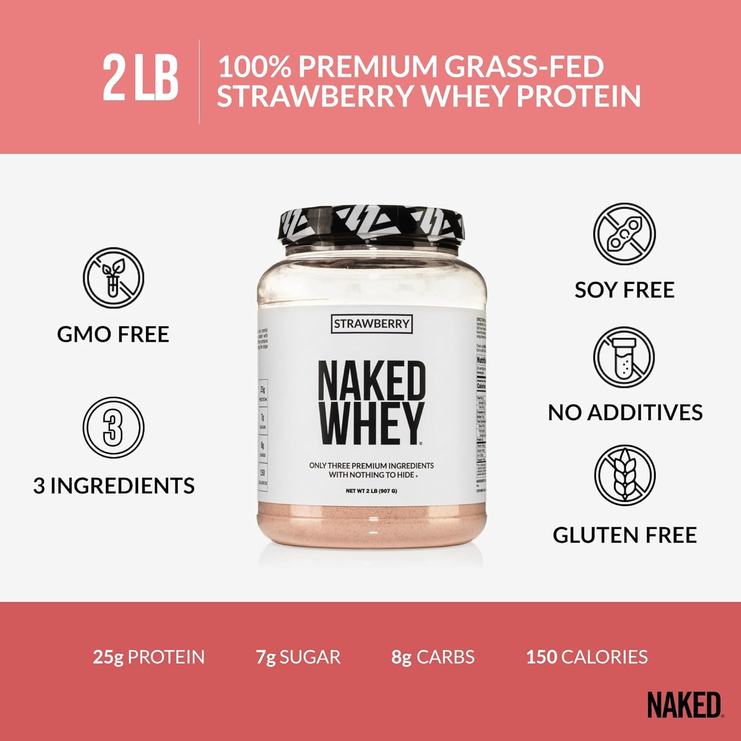 NAKED Strawberry Whey Dried Strawberries: real fruit bits for flavor