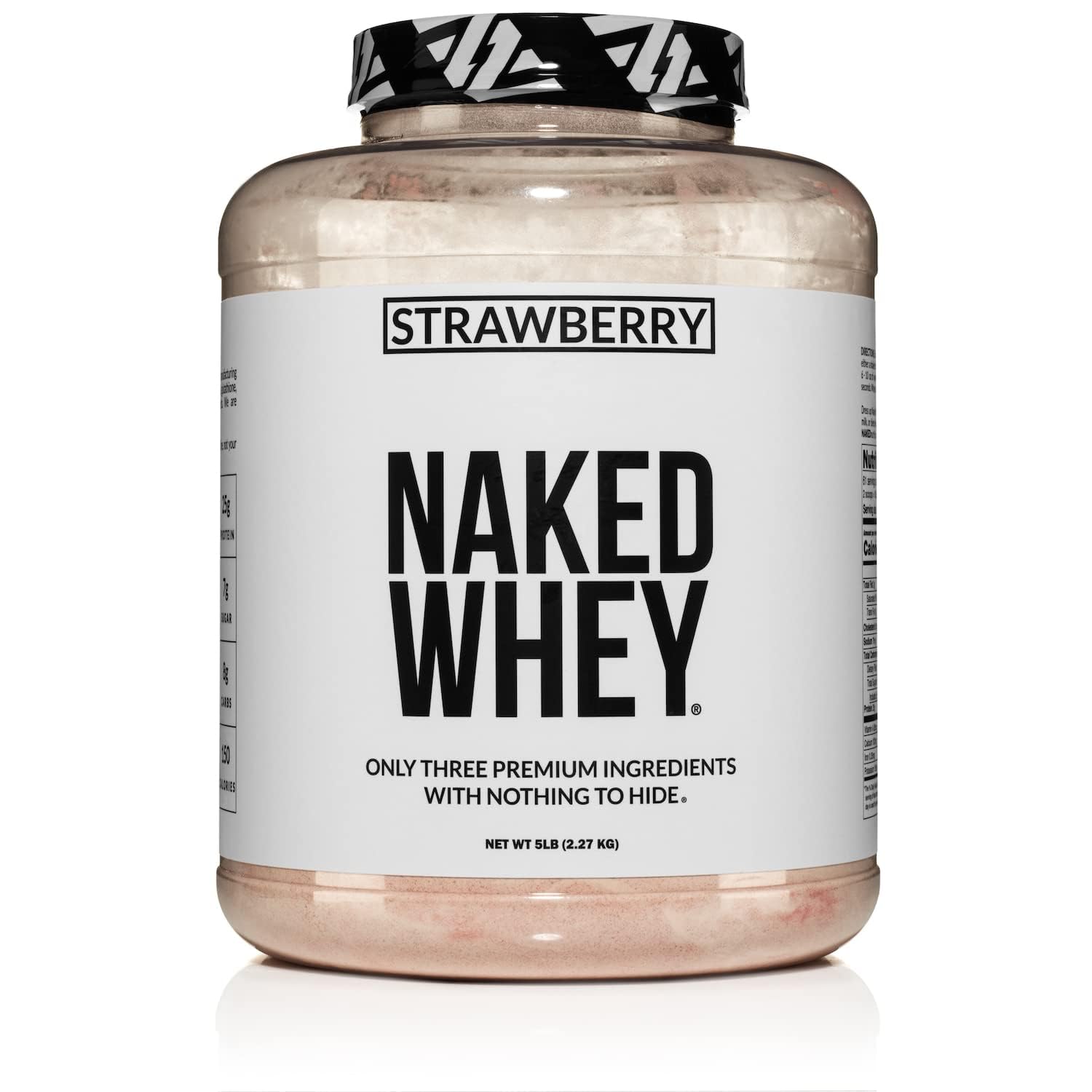 NAKED Strawberry Whey Protein powder with scoop showing clean three-ingredient formula for post-workout recovery